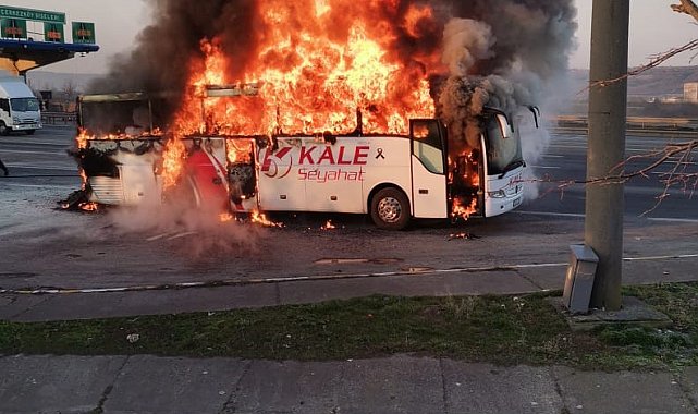 Silivri'de yolcu otobüsü alev alev yandı