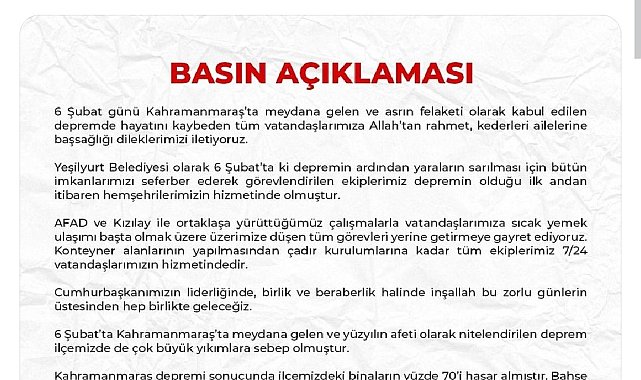 Yeşilyurt Belediyesi'nden Topsöğüt Konutları açıklaması