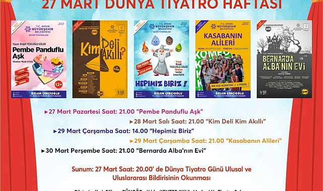 Aydın Büyükşehir Belediyesi Şehir Tiyatrosu 'Dünya Tiyatro Haftası'na özel program hazırladı
