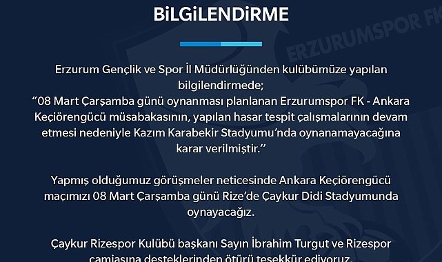 Depremden etkilenen stadyumda Ankara Keçiörengücü maçı oynanmayacak