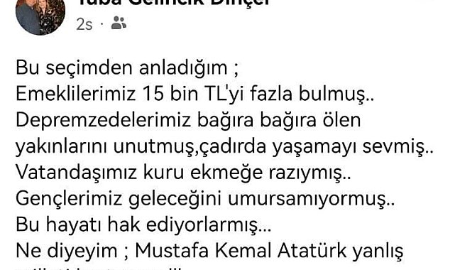 CHP'li Başkan Dinçer'in eşinden tepki çeken paylaşım: "Atatürk yanlış milleti kurtarmış"