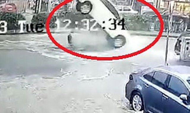 Rögar kapağı otomobili böyle savurdu