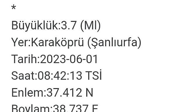Şanlıurfa'da 3.7 büyüklüğünde deprem