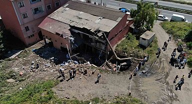 Trabzon'da buhar kazanı patlaması sonrası harabeye dönen iş yeri havadan görüntülendi